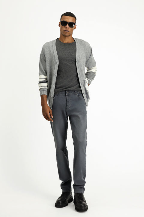 Light Grey Wool Patterned Knit Cardigan