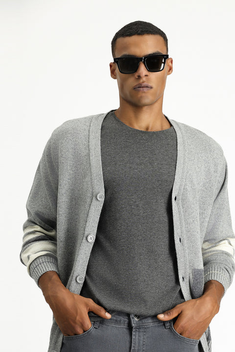 Light Grey Wool Patterned Knit Cardigan