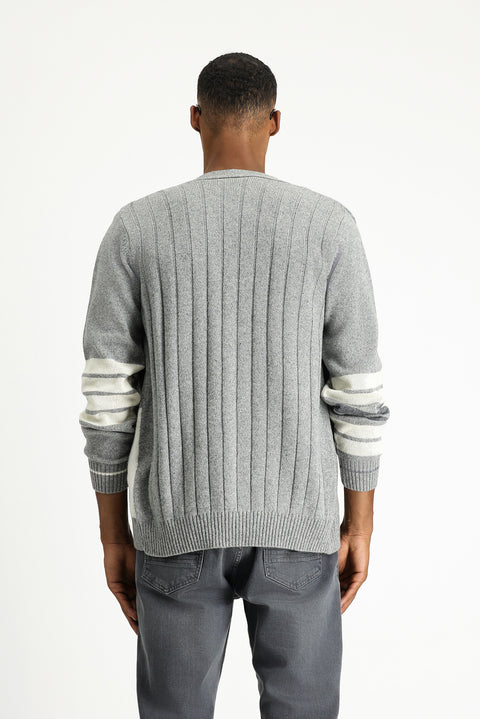 Light Grey Wool Patterned Knit Cardigan