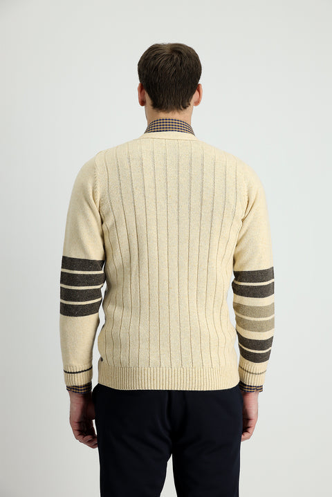 Stone Wool Patterned Knit Cardigan