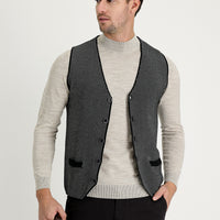 Black Slim Fit Patterned Knit Vest