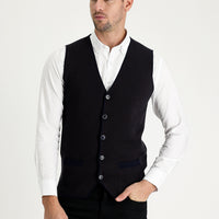 Dark Navy Slim Fit Patterned Cotton Knit Vest