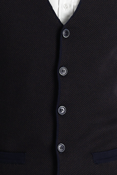 Dark Navy Slim Fit Patterned Cotton Knit Vest