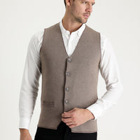 Light Brown Melange Slim Fit Patterned Cotton Knit Vest