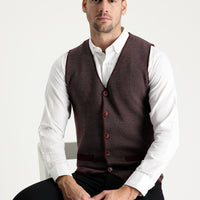 Dark Burgundy Slim Fit Patterned Knit Vest