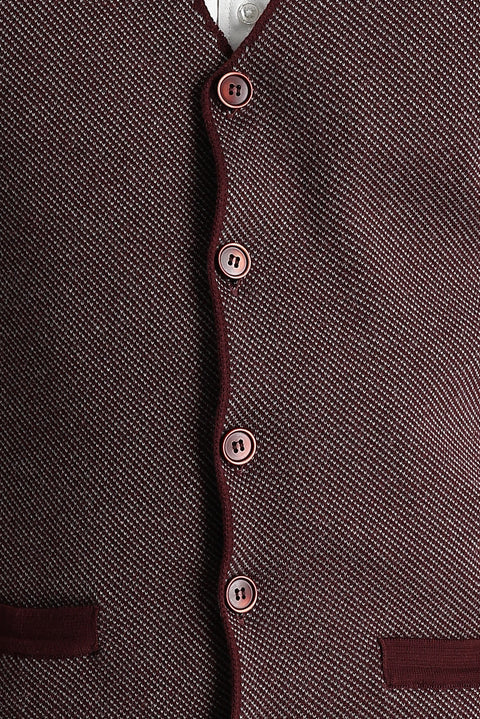 Dark Burgundy Slim Fit Patterned Knit Vest