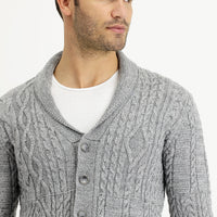 Medium Grey Melange Regular Fit Wool Knit Cardigan