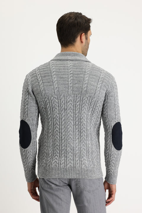 Medium Grey Melange Regular Fit Wool Knit Cardigan