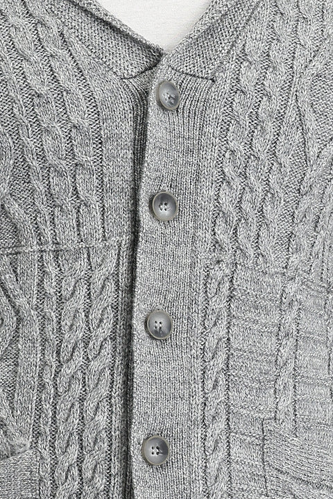 Medium Grey Melange Regular Fit Wool Knit Cardigan