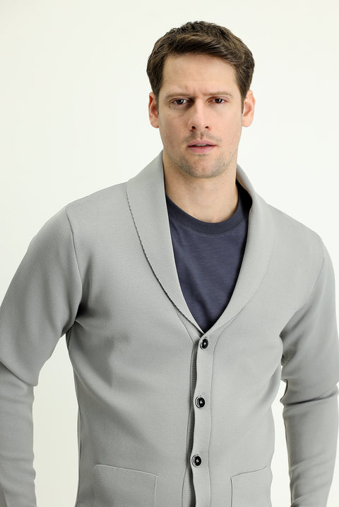 Medium Grey Slim Fit Narrow Cut Knit Cardigan