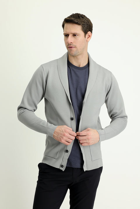 Medium Grey Slim Fit Narrow Cut Knit Cardigan