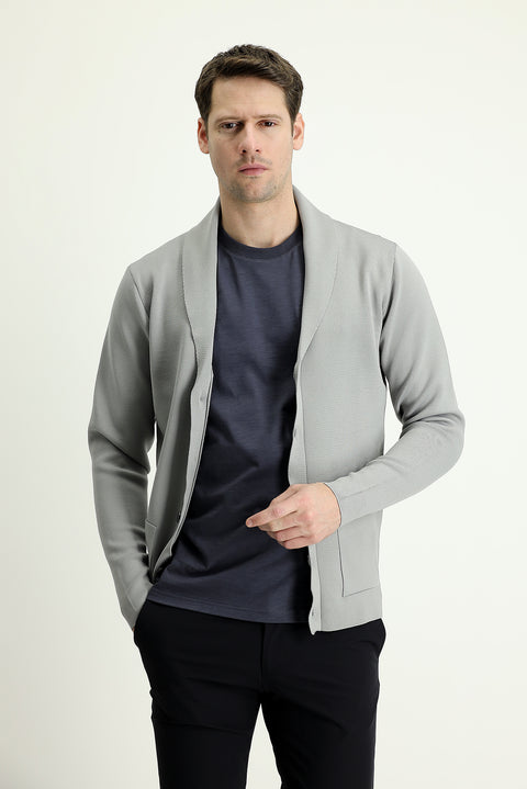 Medium Grey Slim Fit Narrow Cut Knit Cardigan