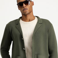 Medium Khaki Slim Fit Narrow Cut Cotton Knit Cardigan