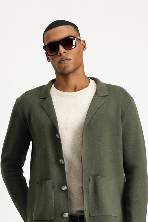 Medium Khaki Slim Fit Narrow Cut Cotton Knit Cardigan
