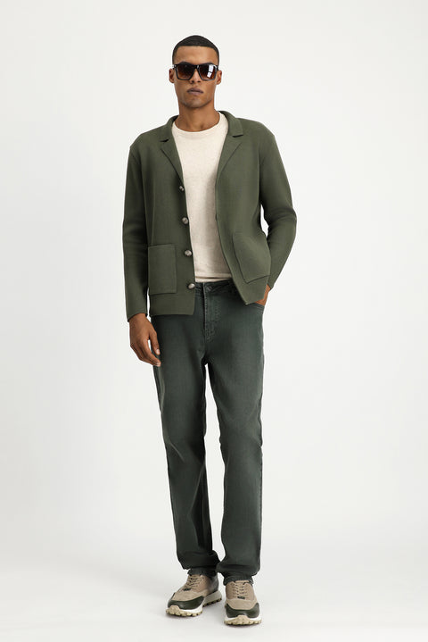 Medium Khaki Slim Fit Narrow Cut Cotton Knit Cardigan