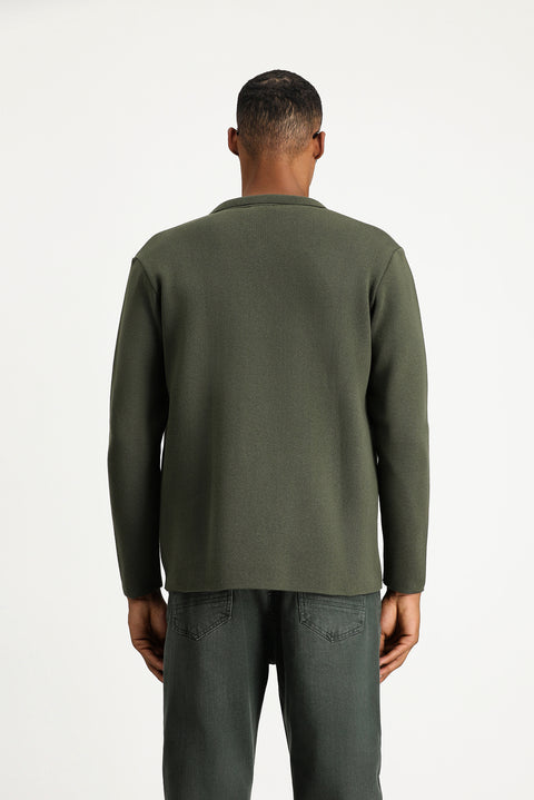 Medium Khaki Slim Fit Narrow Cut Cotton Knit Cardigan