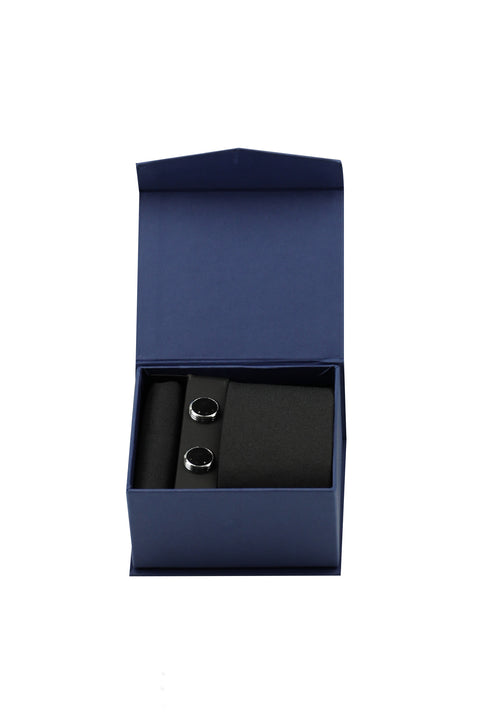 Black 3-Piece Tie, Pocket Square & Cufflink Set