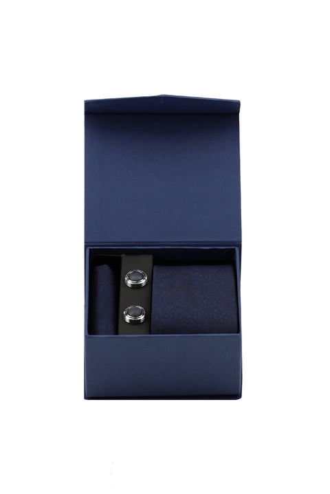 Dark Navy Blue 3-Piece Tie, Pocket Square & Cufflink Set