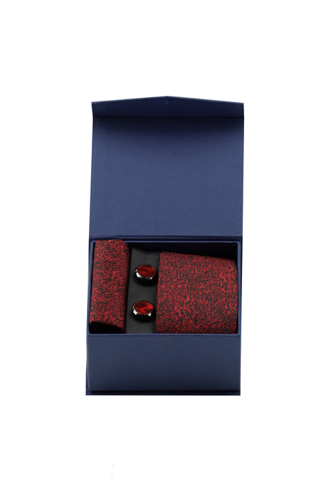 Red 3-Piece Tie, Pocket Square & Cufflink Set