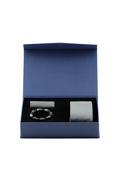 Medium Grey 3-Piece Tie, Pocket Square & Bracelet Set