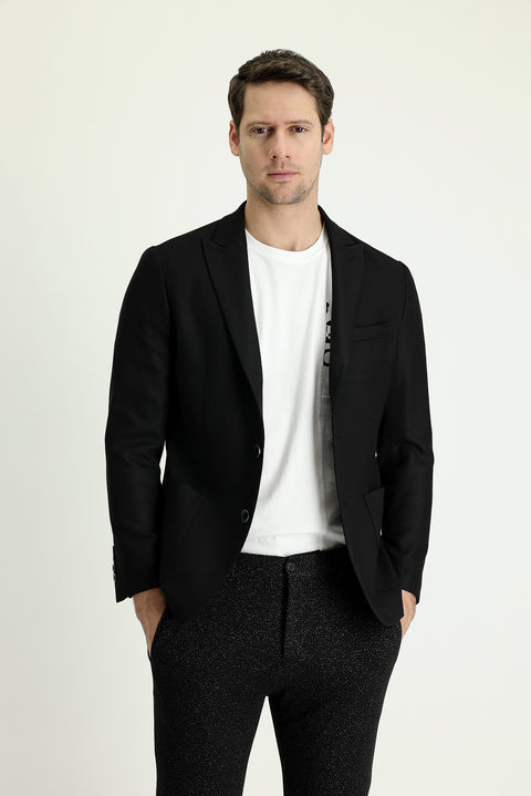 Black 7 Drop Slim Fit Patterned Sport Jacket
