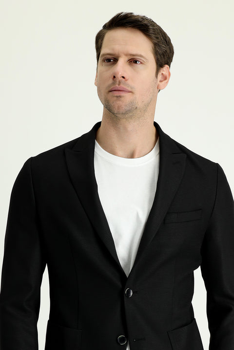 Black 6 Drop Regular Fit Standard Cut Patterned Sport Jacket