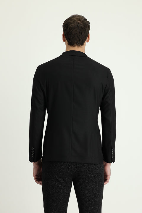 Black 6 Drop Regular Fit Standard Cut Patterned Sport Jacket