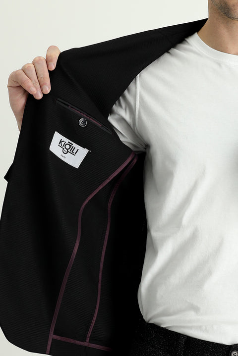Black 7 Drop Slim Fit Patterned Sport Jacket