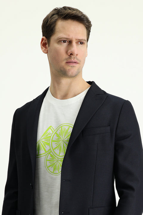 Dark Navy 6 Drop Regular Fit Patterned Sport Jacket