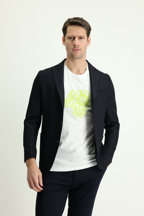 Dark Navy 6 Drop Regular Fit Patterned Sport Jacket
