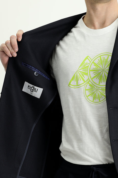 Dark Navy 6 Drop Regular Fit Patterned Sport Jacket