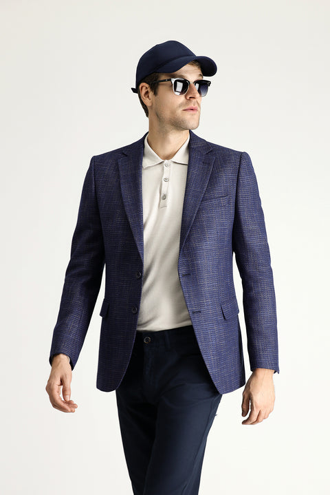 Dark Navy 6 Drop Regular Fit Standard Cut Wool Classic Patterned Jacket