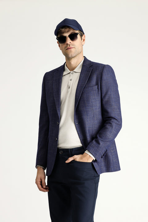 Dark Navy 6 Drop Regular Fit Standard Cut Wool Classic Patterned Jacket