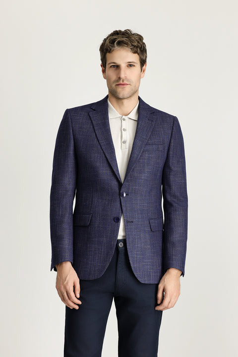 Dark Navy 6 Drop Regular Fit Standard Cut Wool Classic Patterned Jacket