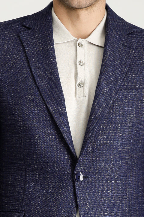 Dark Navy 6 Drop Regular Fit Standard Cut Wool Classic Patterned Jacket