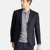 Dark Navy 7 Drop Super Slim Fit Extra Narrow Cut Wool Striped Knit Jacket