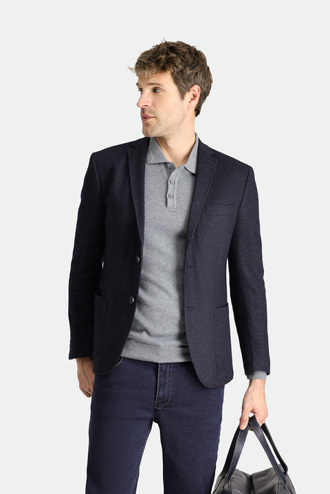 Dark Navy 7 Drop Super Slim Fit Extra Narrow Cut Wool Striped Knit Jacket