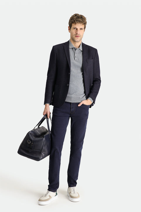 Dark Navy 7 Drop Super Slim Fit Extra Narrow Cut Wool Striped Knit Jacket