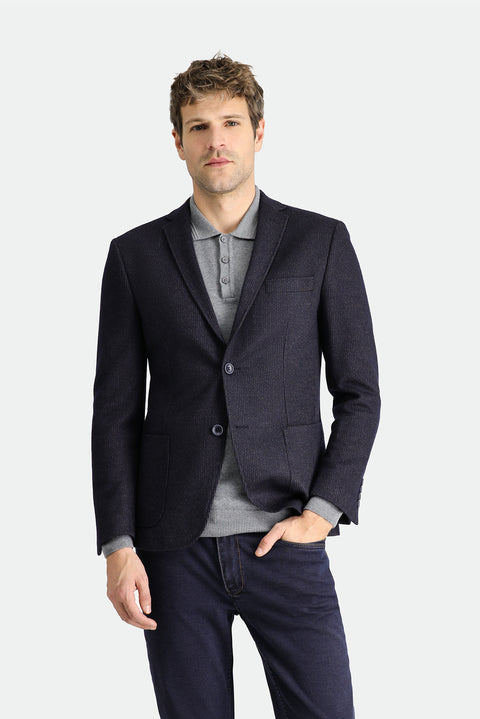 Dark Navy 7 Drop Super Slim Fit Extra Narrow Cut Wool Striped Knit Jacket