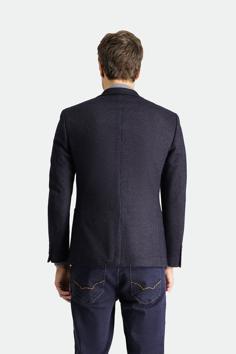 Dark Navy 7 Drop Super Slim Fit Extra Narrow Cut Wool Striped Knit Jacket