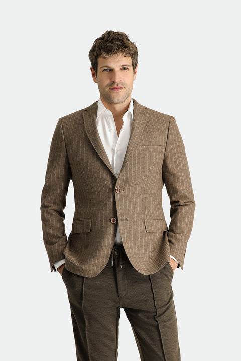 Dark Mink 7 Drop Super Slim Fit Extra Narrow Cut Classic Striped Wool Jacket