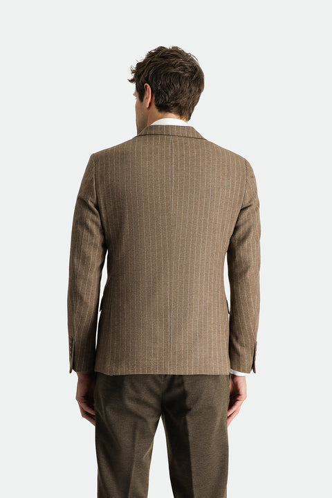 Dark Mink 7 Drop Super Slim Fit Extra Narrow Cut Classic Striped Wool Jacket