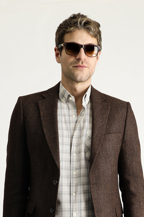 Dark Brown 7 Drop Slim Fit Narrow Cut Wool Classic Patterned Jacket