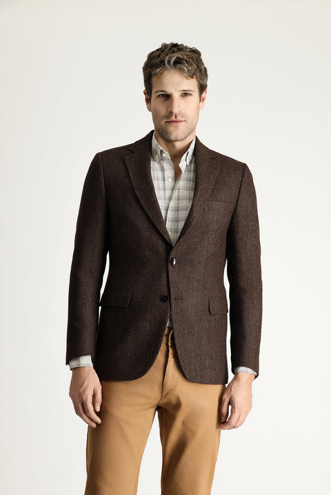Dark Brown 7 Drop Slim Fit Narrow Cut Wool Classic Patterned Jacket