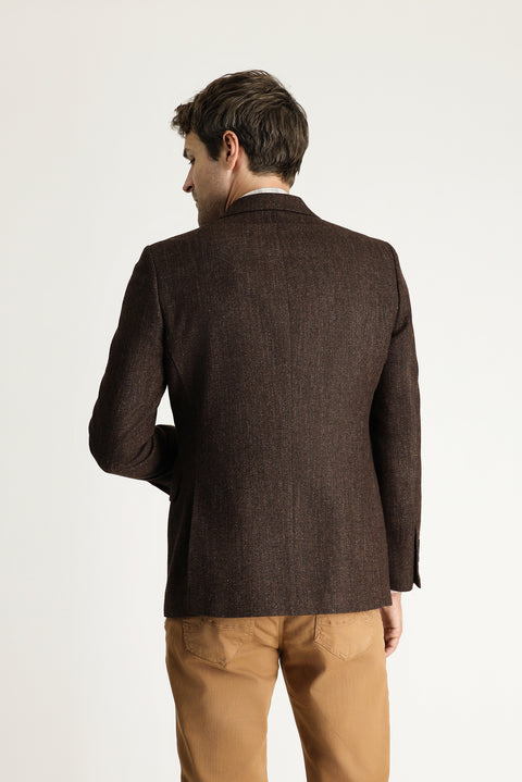 Dark Brown 7 Drop Slim Fit Narrow Cut Wool Classic Patterned Jacket