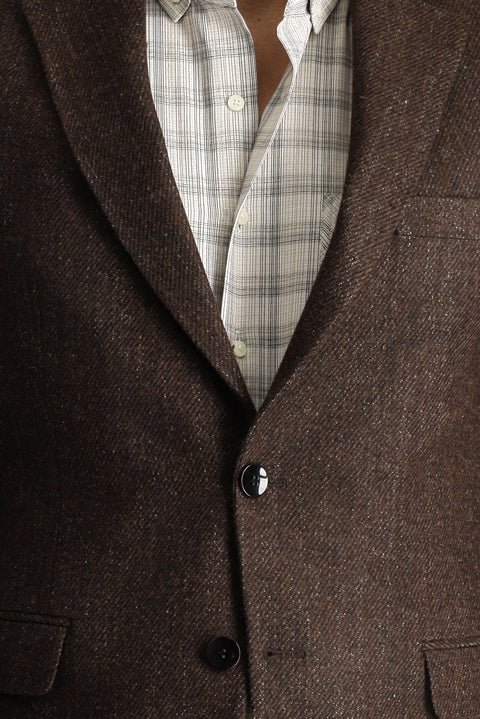 Dark Brown 7 Drop Slim Fit Narrow Cut Wool Classic Patterned Jacket