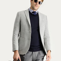 Light Grey 7 Drop Super Slim Fit Extra Narrow Cut Wool Patterned Sport Jacket