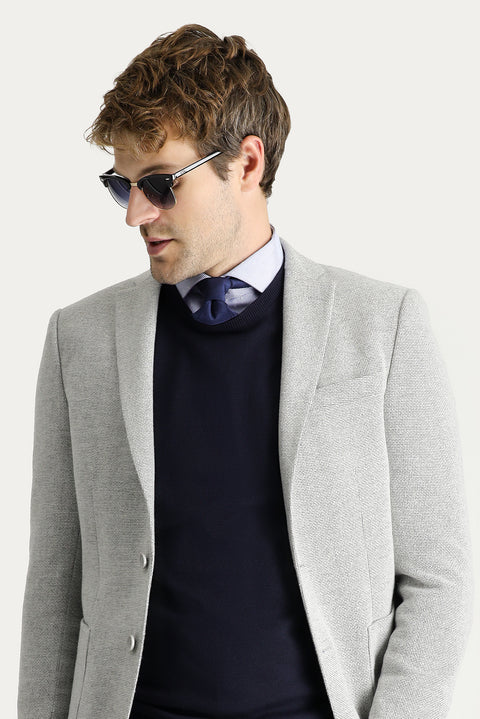 Light Grey 7 Drop Super Slim Fit Extra Narrow Cut Wool Patterned Sport Jacket