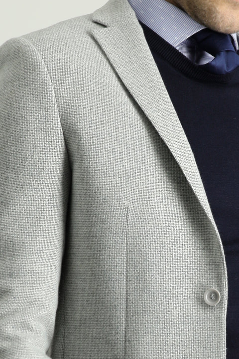 Light Grey 7 Drop Super Slim Fit Extra Narrow Cut Wool Patterned Sport Jacket