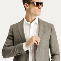 Medium Brown 7 Drop Super Slim Fit Extra Narrow Cut Wool Patterned Sport Jacket